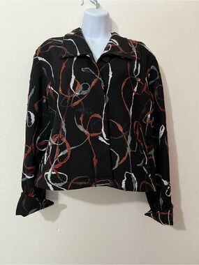 Maralyce Ferree Vintage Textured Print Black Button-Front Jacket